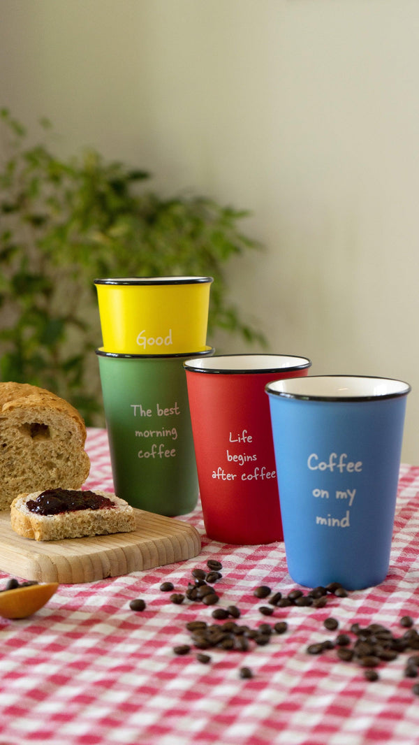 Set 4 pz. Tazze Mug  Bone China  colorate con scritte WD Lifestyle