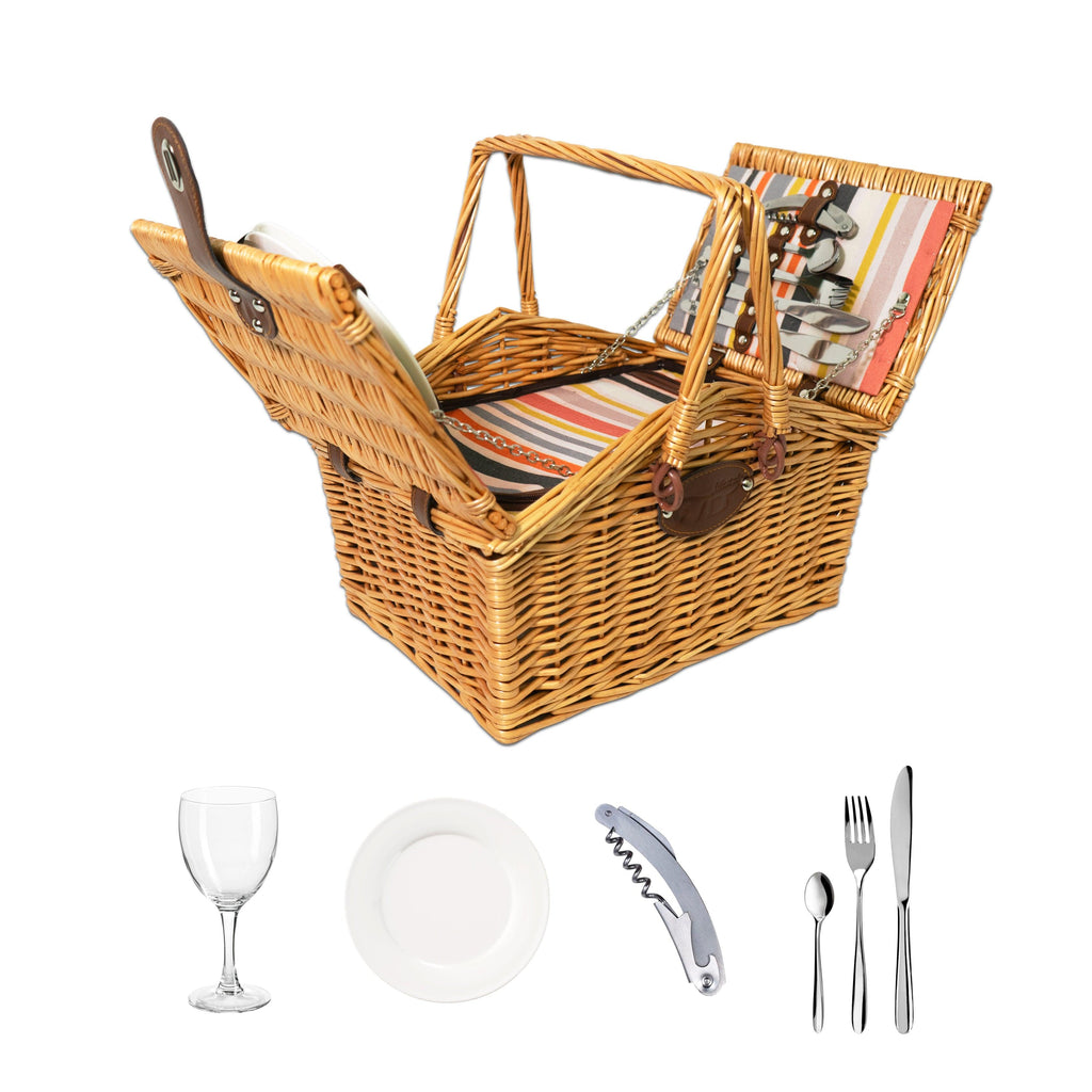 Cesto Da Picnic In Vimini Per 2 Persone - Con Tavolo In Bambù, Coperta, Posate E Bicchieri, Ideale Per Outdoor - Foto 11