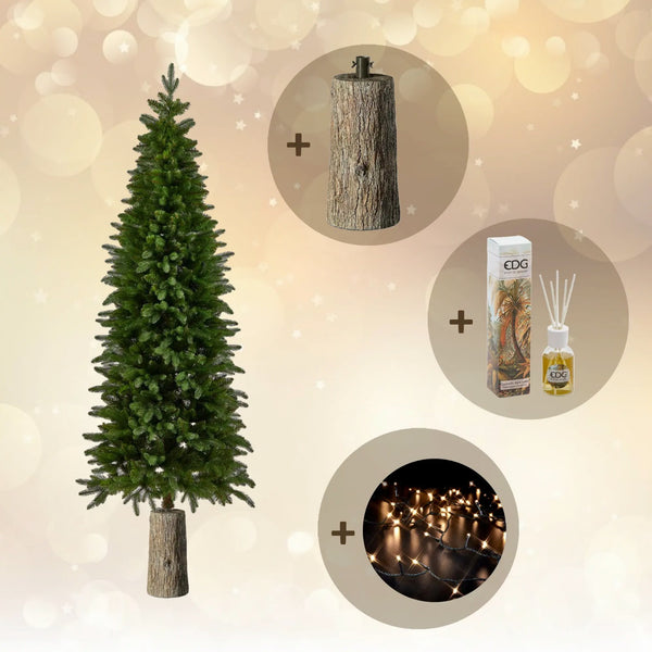 🎄 Pacchetto Natale EDG – Albero Pino Slim 180 cm + Base Tronco 45 + Luci + Profumatore Omaggio