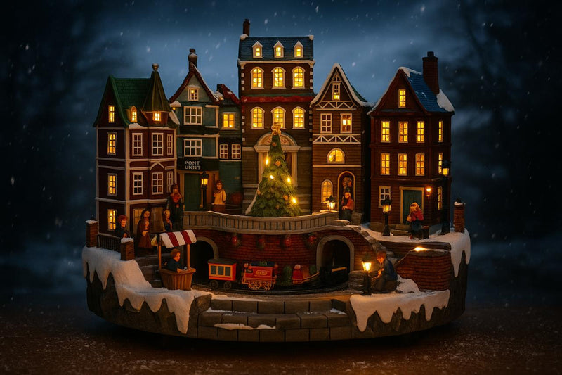 Timstor Carillon Villaggio con Albero e Trenino che girano con luci Led 🎄 Natale 2025