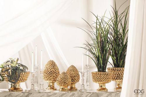 EDG Enzo De Gasperi Pigna Decorativa in Ceramica, oro esposizione