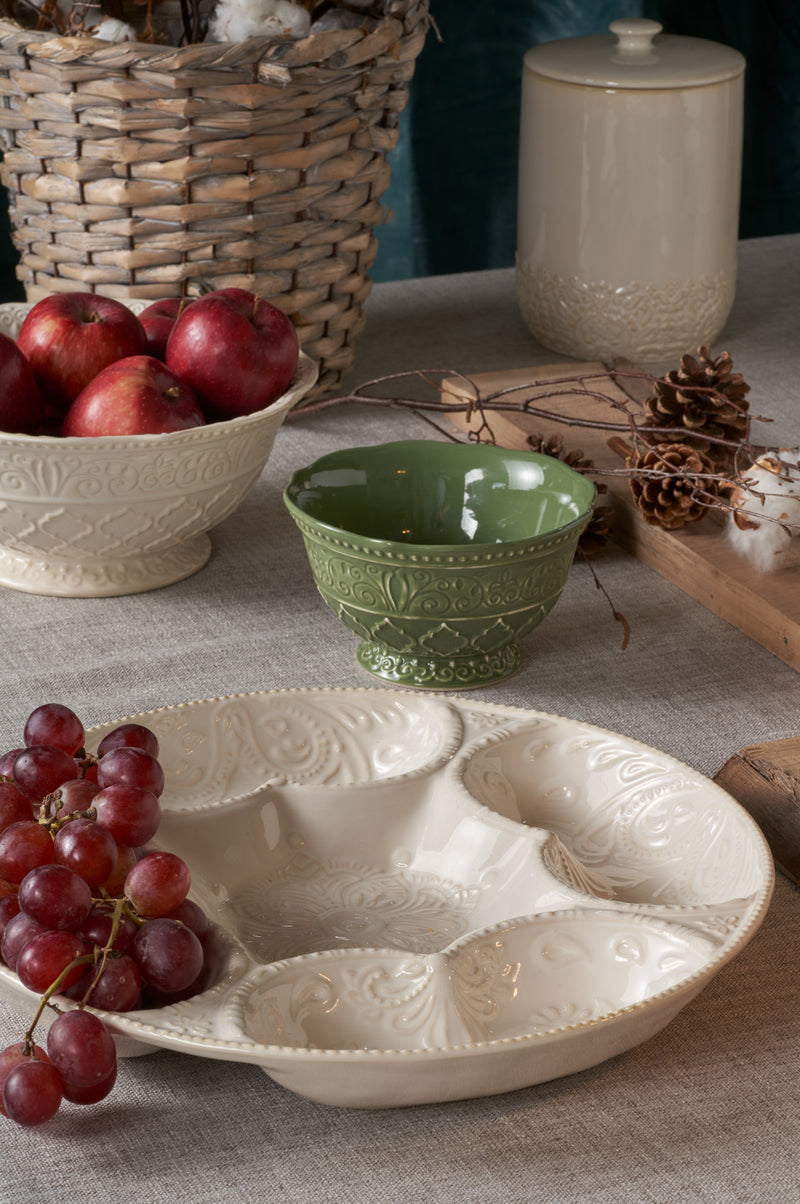 Galbiati Milano | Antipastiera rotonda 5 scomparti in ceramica con decori a rilievo Sibilla