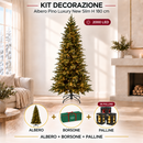 Kit Decorazione Natale | Albero Pino Luxury New Slim H 180 cm con 2000 LED, Borsone e Palline