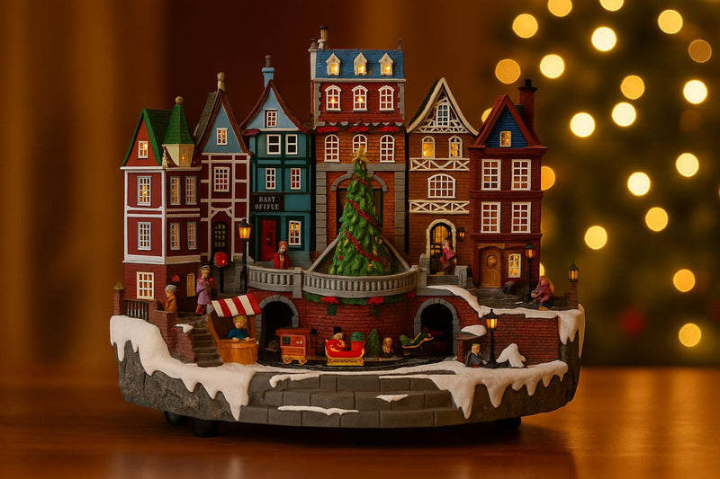 Timstor Carillon Villaggio con Albero e Trenino che girano con luci Led 🎄 Natale 2025