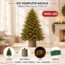 Kit Completo Natale | Pino Luxury EDG H 210 cm con Base Tronco, 1000 LED e Borsone