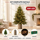 Kit Completo Natale | Pino Luxury EDG H 180 cm con Base Tronco, 500 LED e Borsone