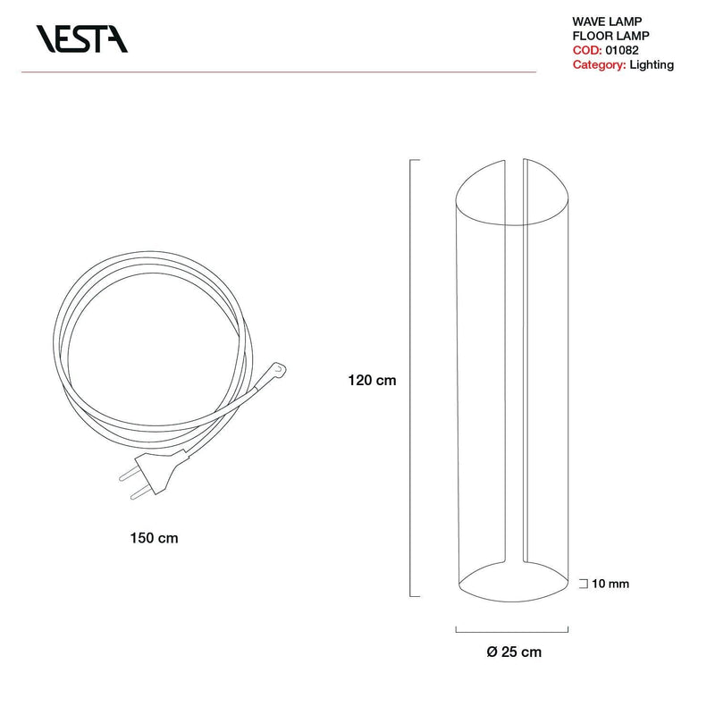 Lampada Da Terra Wave H 120 cm in Cristallo Acrilico Vesta
