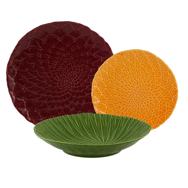 Bordallo - Pinheiro Servizio di Piatti 12 pz. in ceramica | Amazònia multicolor Marrone - Arancio - Verde