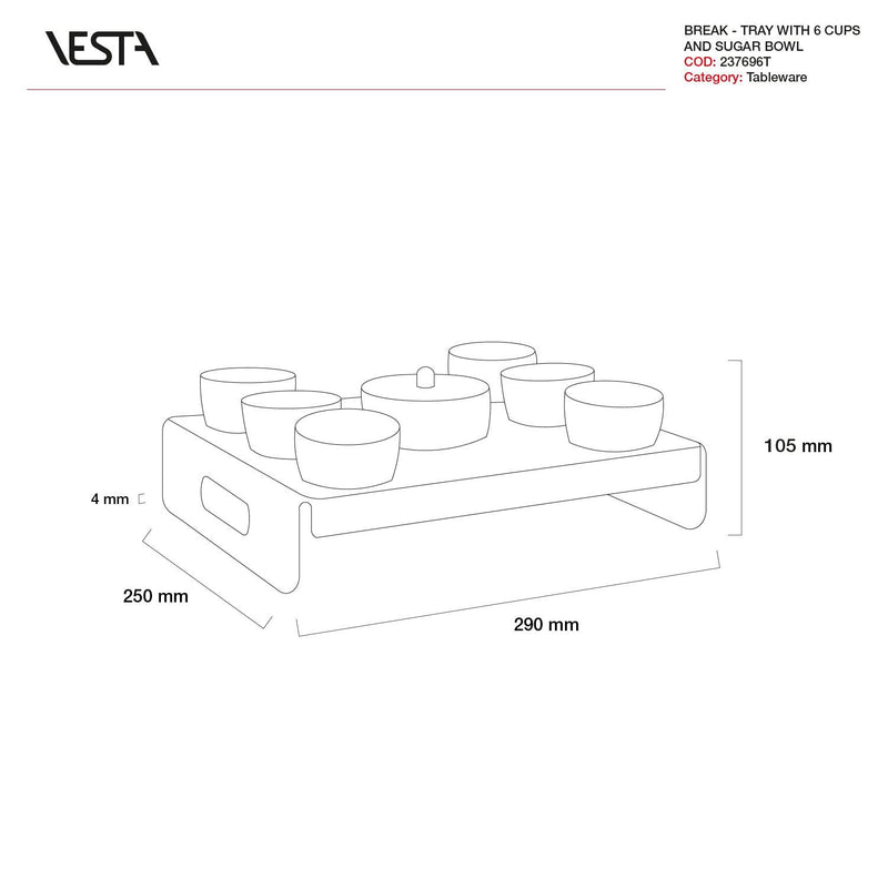 Vesta Home  Vassoio Like Water Trasparente 6 tazze con Zuccheriera