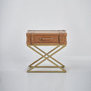 Tavolino rettangolare con cassetto Borealis in vera pelle/metallo By Dialma Brown