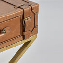 Tavolino rettangolare con cassetto Borealis in vera pelle/metallo By Dialma Brown