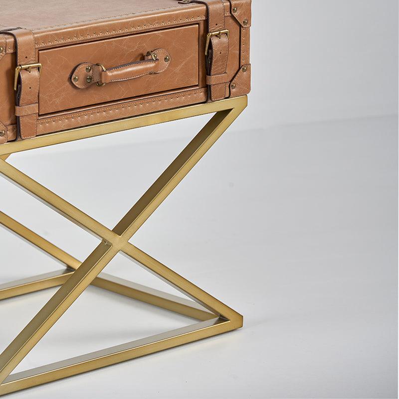 Tavolino rettangolare con cassetto Borealis in vera pelle/metallo By Dialma Brown