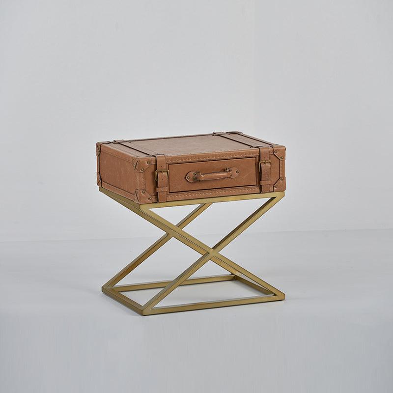 Tavolino rettangolare con cassetto Borealis in vera pelle/metallo By Dialma Brown