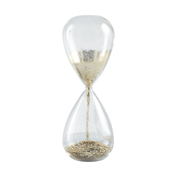Clessidra decorativa in vetro con glitter oro H. 26 MASCAGNI