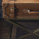 Tavolino rettangolare con cassetto Borealis in vera pelle/metallo By Dialma Brown