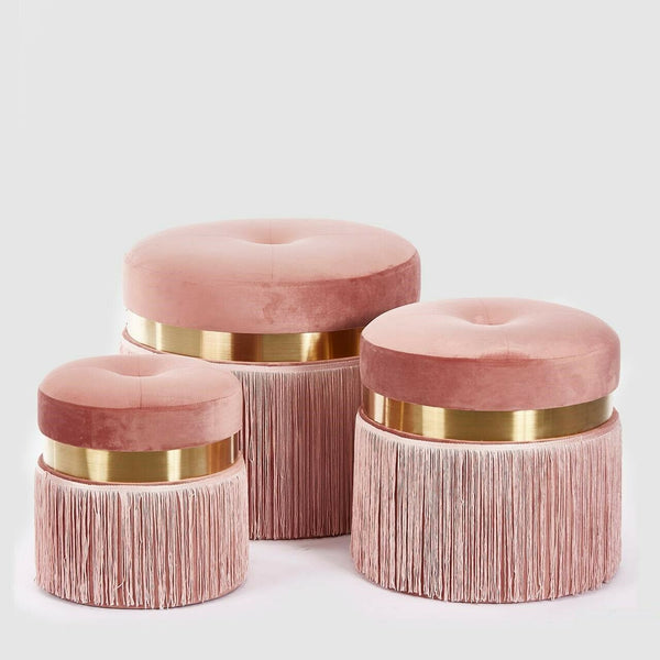 Pouf Rosa Frange e Fascia Oro EDG